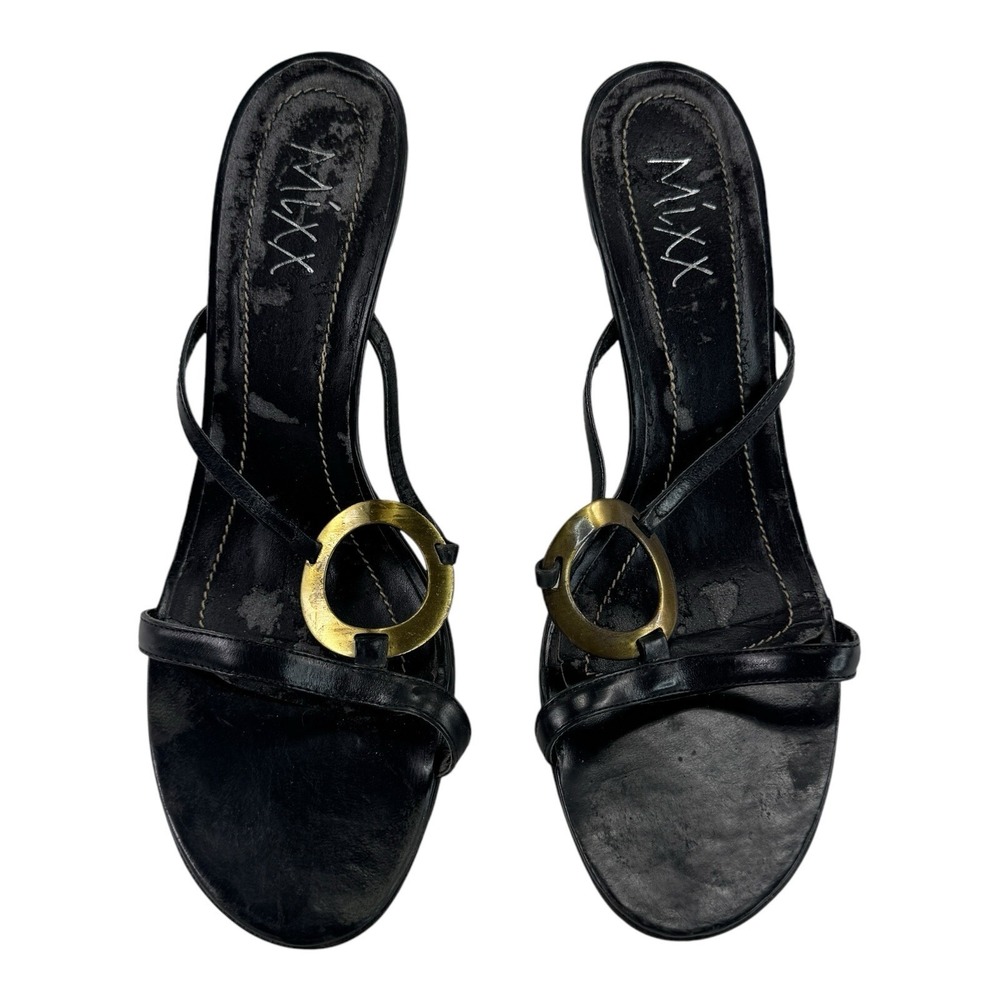 Mixx Black & Gold Heeled Strap Sandals Womens Size 9 - Picture 2 of 9